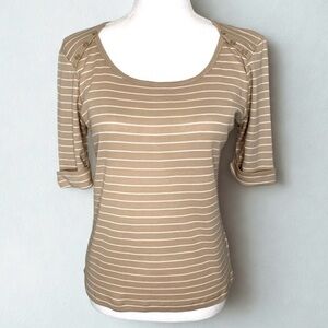 Jones New York Sport Tan and White Stripe Top Women Petite Small 100% Cotton
